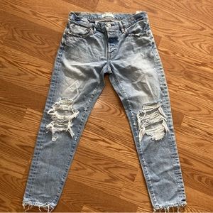 Moussy Blue Denim jeans Women’s size 28 button fly distressed made in japan